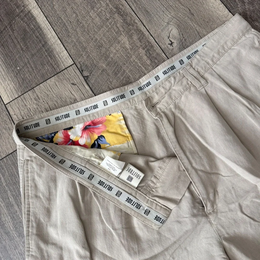 Solitude Pleated Linen Blend Shorts Beige Tan Mens 36 Tropical Lining Chino Golf
